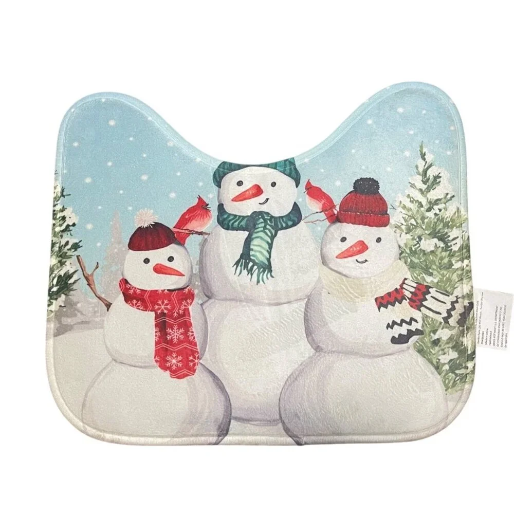 Snow Family Toilet Bowl Cover Mat Set Let It Snow Design Non-Slip Backing